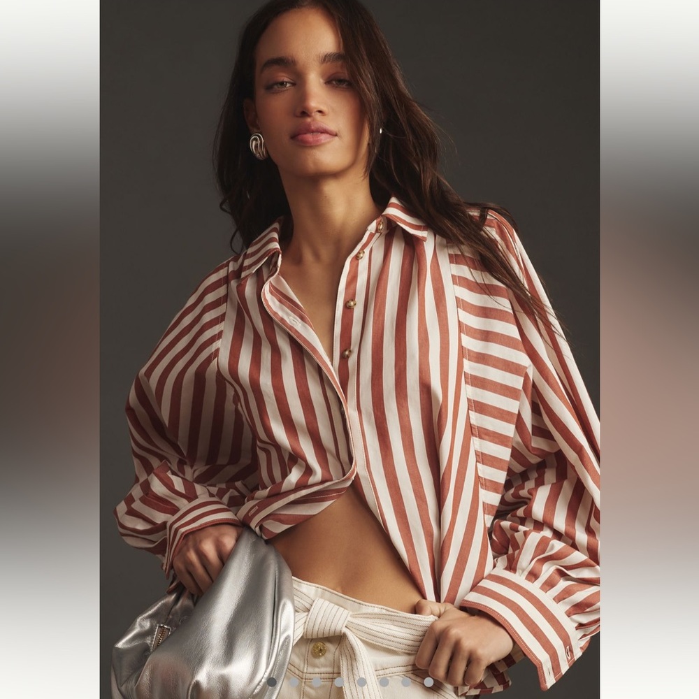 Pilcro Red and White Striped Button Down Shirt